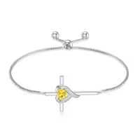 TOUPOP Sterling Silver Birthstone Cross Heart Bracelet Fine Jewelry Gifts-color_name:11-Citrine-Nov.