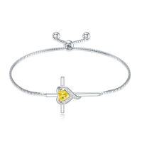 wholesale TOUPOP Birthstone Cross Bracelet For Women 925 Sterling Silver Cross Heart Bracelet Fine Jewelry Birthday Christmas Gifts For Her Girlfriend -color_name:11-Citrine-Nov.