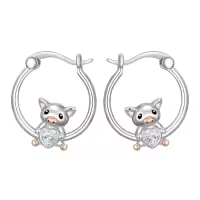 TOUPOP 925 Sterling Silver Hypoallergenic Panda Cat Bat Huggie Hoop Earrings-style_name:Pig