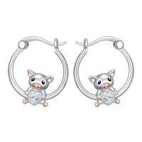 wholesale Hypoallergenic Panda/cat/bat Hoop Earrings For Women 925 Sterling Silver Animal Huggie Hoop Earrings Jewelry Christmas Gifts For Sensitive Ears -style_name:Pig