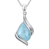 TOUPOP 925 Sterling Silver Gemstone Pendant Necklace For Women-color_name:Larimar
