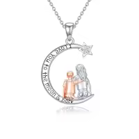 TOUPOP Sterling Silver Heart/Moon Pendant Always My Sister Forever My Friend-style_name:Moon - Big Sister Lil Brother
