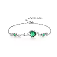 TOUPOP Sterling Silver Infinity Birthstone Bracelet Heart Link Fine Jewelry Gift-color_name:05-May-Emerald