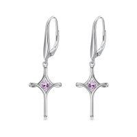 wholesale TOUPOP Birthstone Cross Earrings 925 Sterling Silver Infinity Cross Dangle Drop Earrings Fine Jewelry Birthday Christmas Gifts For Women Her Girlfriend -color_name:06-June-Alexandrite