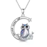 TOUPOP Sterling Silver Heart Animal Necklace Dog Horse Owl Gift For Women-style_name:Owl B