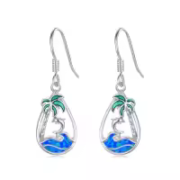 TOUPOP Sterling Silver Blue Opal Ocean Wave Teardrop Earrings-style_name:Dolphin