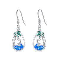 wholesale Palm Tree/sea Turtle/dolphin/flamingo Earrings 925 Sterling Silver Teardrop Ocean Earrings Blue Opal Wave Jewelry Summer Christmas Gifts For Women Her -style_name:Dolphin