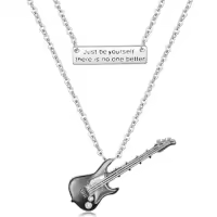 TOUPOP 925 Sterling Silver Cross Pendant Necklace for Women Men-style_name:Guitar Music Necklace