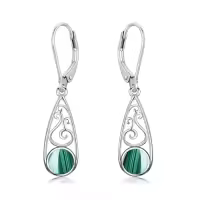TOUPOP Sterling Silver Celtic Filigree Teardrop Leverback Earrings-style_name:Malachite