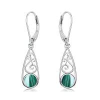 wholesale Teardrop Earrings For Women Celtic Filigree Drop Earrings Sterling Silver Leverback Earrings Jewelry Christmas Gifts For Women Her -style_name:Malachite