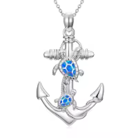 TOUPOP Sterling Silver Anchor Necklace Nautical Sailor Jewelry Gift-style_name:Sea Turtle