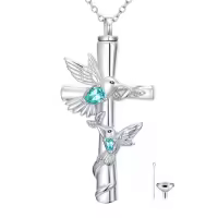 TOUPOP White Gold Plated S925 Sterling Silver Citrine Memorial Urn Necklace-color_name:Hummingbird Cross Urn-Dec