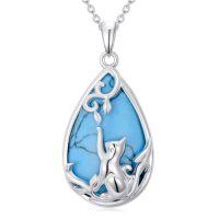 wholesale Butterfly/dragonfly/bee Necklace For Women 925 Sterling Silver Teardrop Moonstone Turquoise Pendant Animal Jewelry Christmas Gifts For Women -style_name:2-Turquoise Cat