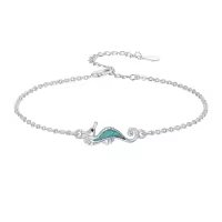 TOUPOP Sterling Silver Turquoise Ocean Animal Link Beach Bracelet-style_name:Seahorse