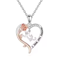 TOUPOP Sterling Silver Cute Animal Necklace Women's Jewelry Birthday Christmas Gift-style_name:Style 2-Cat