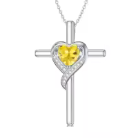 TOUPOP Sterling Silver Birthstone Cross Necklace Heart Pendant Gift for Women-color_name:11-Citrine-Nov.