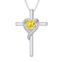wholesale TOUPOP Birthstone Cross Necklace For Women 925 Sterling Silver Heart Cross Pendant Necklace Birthday Christmas Jewelry Gifts For Her Girlfriend -color_name:11-Citrine-Nov.