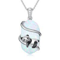 wholesale Opal Mama Bear/panda/cat/koala/sloth/cardinal/unicorn Necklace 925 Sterling Silver Opal Animal Pendant Jewelry Birthday Christmas Gifts Women Her -color_name:Panda