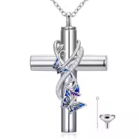 TOUPOP 925 Sterling Silver Butterfly Ladybug Cardinal Dragonfly Bee Hummingbird Cremation Urn Necklace-style_name:Butterfly