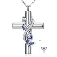 wholesale TOUPOP Butterfly/ladybug/cardinal/dragonfly/bee/hummingbird Cross Urn Necklaces For Ashes Cremation Jewelry 925 Sterling Silver Memorial Keepsake Jewelry For Women (with Funnel Filler) -style_name:Butterfly