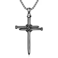 TOUPOP 925 Sterling Silver Cross Pendant Necklace For Men Gifts-style_name:B01 Nail Cross Black