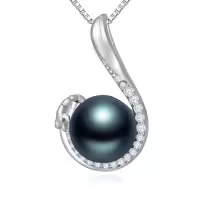 TOUPOP Sterling Silver Black Pearl Tree Of Life Leaf Pendant Necklace-style_name:Black Pearl Pendant-3