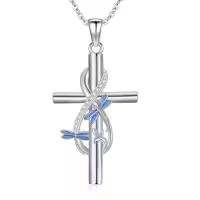 TOUPOP 925 Sterling Silver Animal Celtic Cross Necklace Religious Gift-style_name:A-Dragonfly Cross