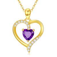 TOUPOP 14K Gold Birthstone Heart Pendant Necklace For Women-color_name:02-February-Amethyst