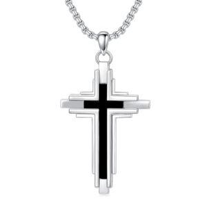 L-Black Onyx Silver Cross
