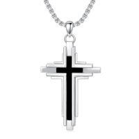 wholesale Cross Necklace For Men Women 925 Sterling Silver Celtic/crucifix/nail/fish Hook Cross Pendant With Stainless Steel Chain Faith Jewelry Gift For Father Son Brother Husband -color_name:L-Black Onyx Silver Cross