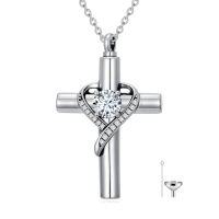 wholesale TOUPOP Cross Urn Necklaces For Ashes Birthstone Cremation Jewelry 925 Sterling Silver Heart Cross Memorial Keepsake Funeral Jewelry For Women (with Funnel Filler) -color_name:04-April-Synthetic Diamond