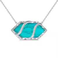 TOUPOP 925 Sterling Silver Hexagon Gemstone Pendant Necklace Fine Jewelry Gifts-color_name:Turquoise