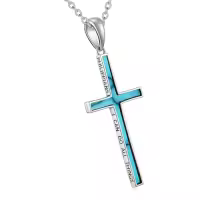 TOUPOP Sterling Silver Cross Necklace Philippians 4:13 Inspirational Pendant-color_name:Turquoise