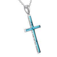 wholesale Cross Necklace 925 Sterling Silver Philippians 4:13 Cross Pendant I Can Do All The Things Inspirational Bible Verse Jewelry Gifts For Women -color_name:Turquoise