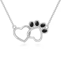 TOUPOP Sterling Silver Heart Animal Necklace Dog Horse Owl Gift For Women-style_name:Heart and Paw Print Necklace