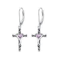 wholesale TOUPOP Birthstone Cross Earrings 925 Sterling Silver Heart Cross Dangle Drop Earrings Fine Jewelry Birthday Christmas Gifts For Women Her Girlfriend -color_name:06-June-Alexandrite