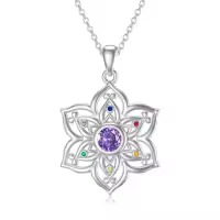TOUPOP Sterling Silver Abalone Lotus Flower Necklace Yoga Pendant-style_name:4-Chakra Lotus