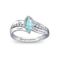 wholesale TOUPOP Personalized Graduation Rings For Women 925 Sterling Silver/10k Gold/14k Gold/18k Gold Class Band Ring Customized High School University College Ring Graduation Jewelry Gifts For Her Girls -style_name:Marquise Cut