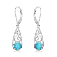 TOUPOP Sterling Silver Celtic Filigree Teardrop Leverback Earrings-style_name:Turquoise