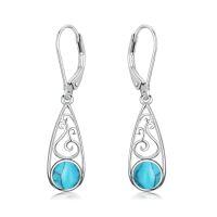 wholesale Teardrop Earrings For Women Celtic Filigree Drop Earrings Sterling Silver Leverback Earrings Jewelry Christmas Gifts For Women Her -style_name:Turquoise