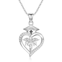 TOUPOP Sterling Silver Caduceus Angel Wing RN Necklace Jewelry Gift-style_name:RN Graduation Necklace
