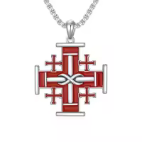 TOUPOP 925 Sterling Silver Cross Pendant Necklace For Men Gifts-style_name:K Jerusalem cross Red