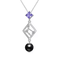 TOUPOP Sterling Silver Black Freshwater Pearl Constellation Necklace-style_name:Cancer (6.21 - 7.22) with Ruby July Birthstone