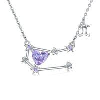 wholesale TOUPOP 925 Sterling Silver Astrology 12 Constellation Horoscope Sign Astrology Zodiac Star Necklace Birthday Gifts For Women Mom -style_name:06_Gemini(5.21-6.21)_Alexandrite