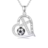 TOUPOP Sterling Silver Crystal Cross Football Soccer Softball Volleyball Necklace-style_name:1-Soccer