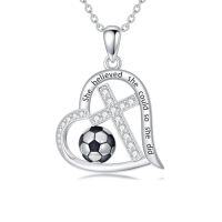 wholesale Sports Necklace For Women 925 Sterling Silver Cross Football/soccer/softball/volleyball Necklace Pendant Sports Jewelry Christmas Gifts For Women -style_name:1-Soccer