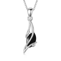 TOUPOP 925 Sterling Silver Oval Gemstone Pendant Necklace Dainty Fine Jewelry-color_name:Black Onyx