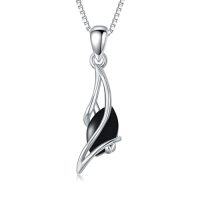 wholesale 925 Sterling Silver Pendant Necklace Oval Gemstone Necklaces Dainty Fine Jewelry Birthday Christmas Gifts For Women -color_name:Black Onyx