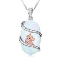 wholesale Opal Mama Bear/panda/cat/koala/sloth/cardinal/unicorn Necklace 925 Sterling Silver Opal Animal Pendant Jewelry Birthday Christmas Gifts Women Her -color_name:Unicorn