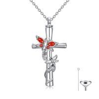 wholesale Dragonfly Cross Urn Necklaces For Ashes Women White Gold Plated S925 Sterling Silver Funnel Filler Memorial Cremation Jewelry With Birthstone Sympathy Christmas Jewelry Gifts For Women Loss Of Loved One -color_name:Dragonfly Cross Urn-Jul